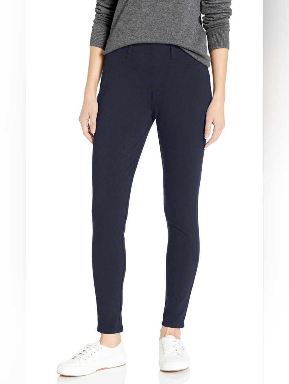 NEW Amazon Essentials Pull On Fitted Navy Stretch Denim Chinos Large Short
